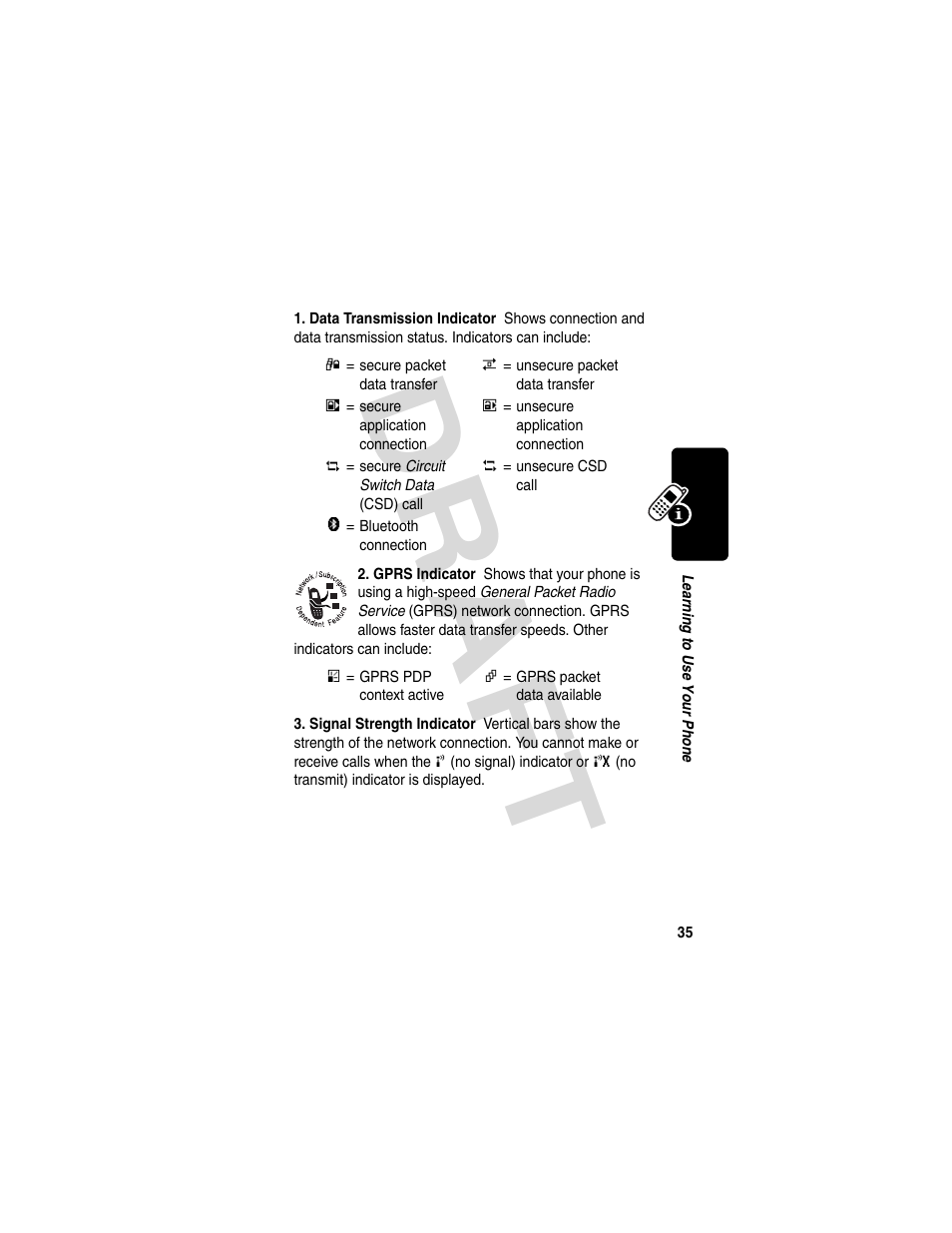 Dra f t | Motorola V600 GSM R3.6 User Manual | Page 36 / 121