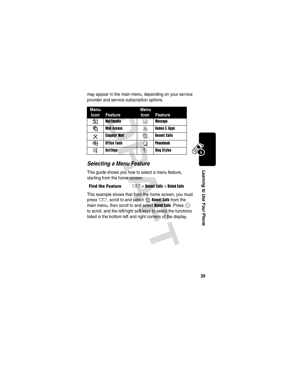 Dra f t | Motorola V600 GSM R3.6 User Manual | Page 40 / 121