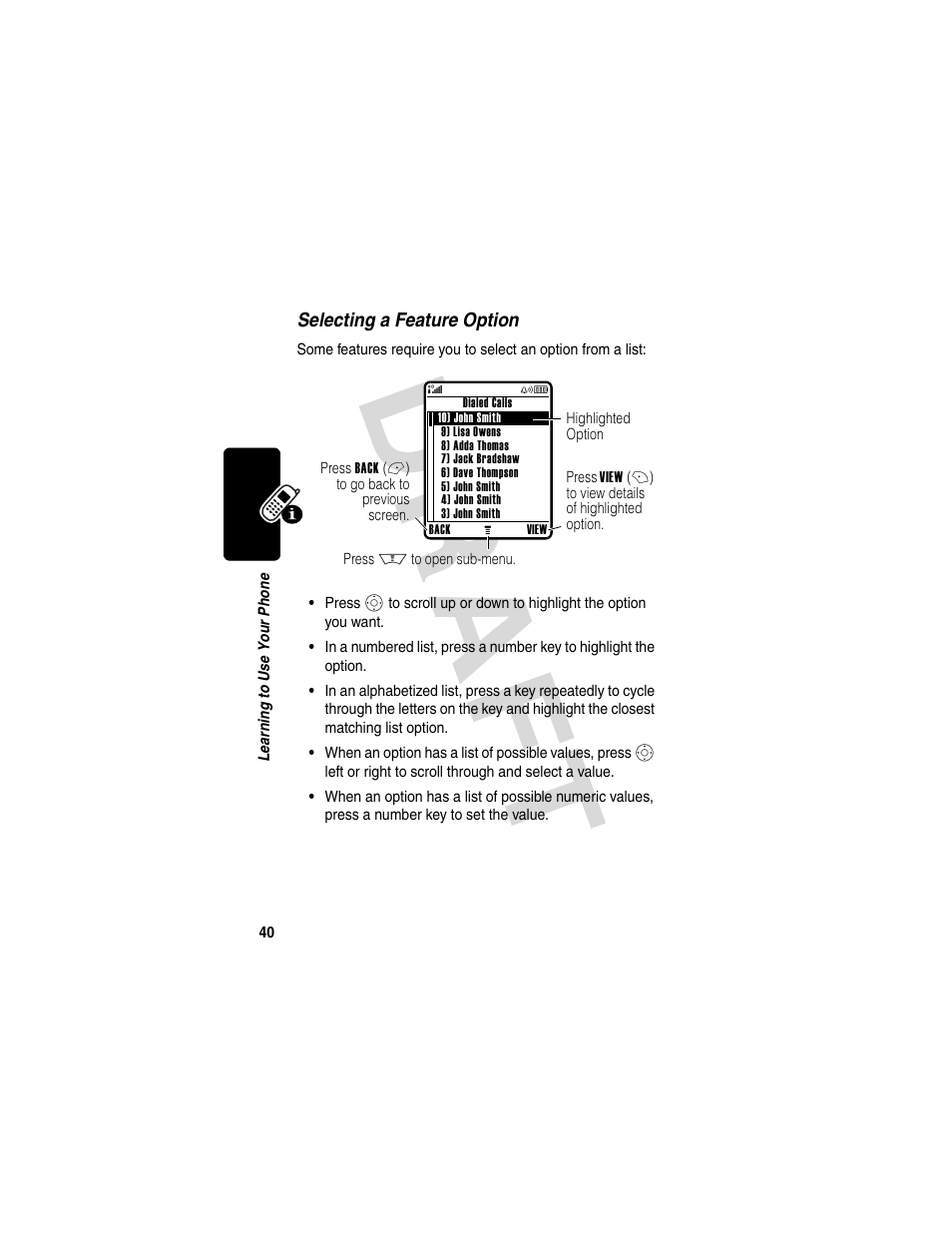 Dra f t | Motorola V600 GSM R3.6 User Manual | Page 41 / 121