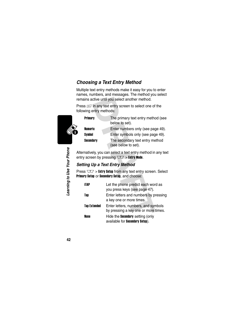 Dra f t | Motorola V600 GSM R3.6 User Manual | Page 43 / 121