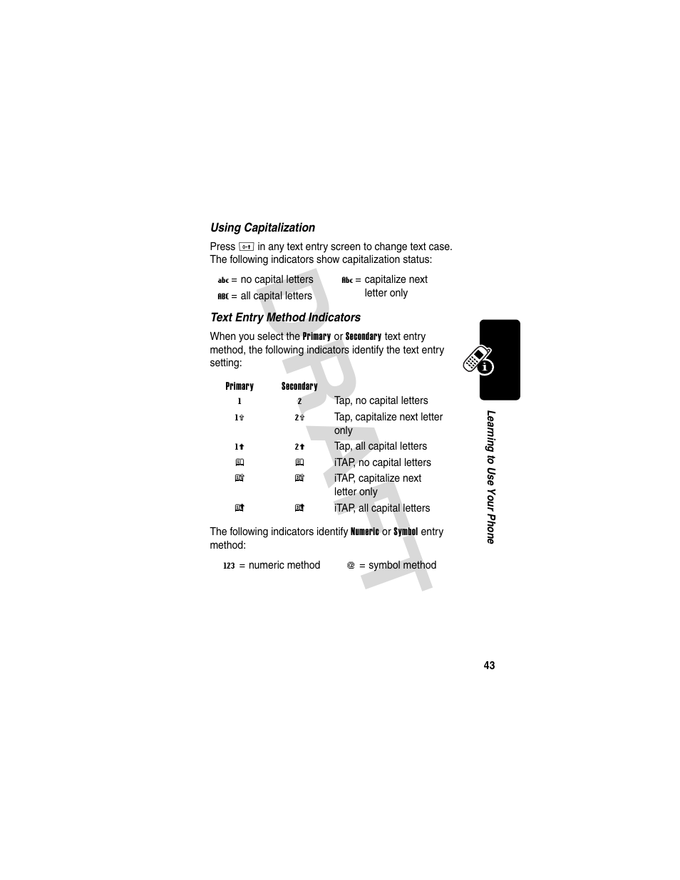 Dra f t | Motorola V600 GSM R3.6 User Manual | Page 44 / 121