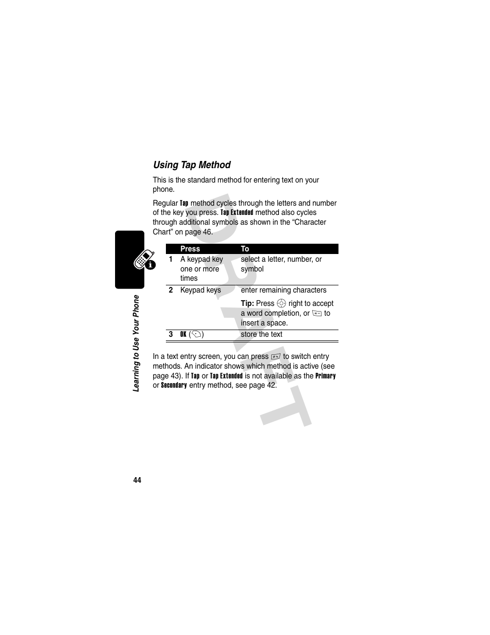 Dra f t | Motorola V600 GSM R3.6 User Manual | Page 45 / 121