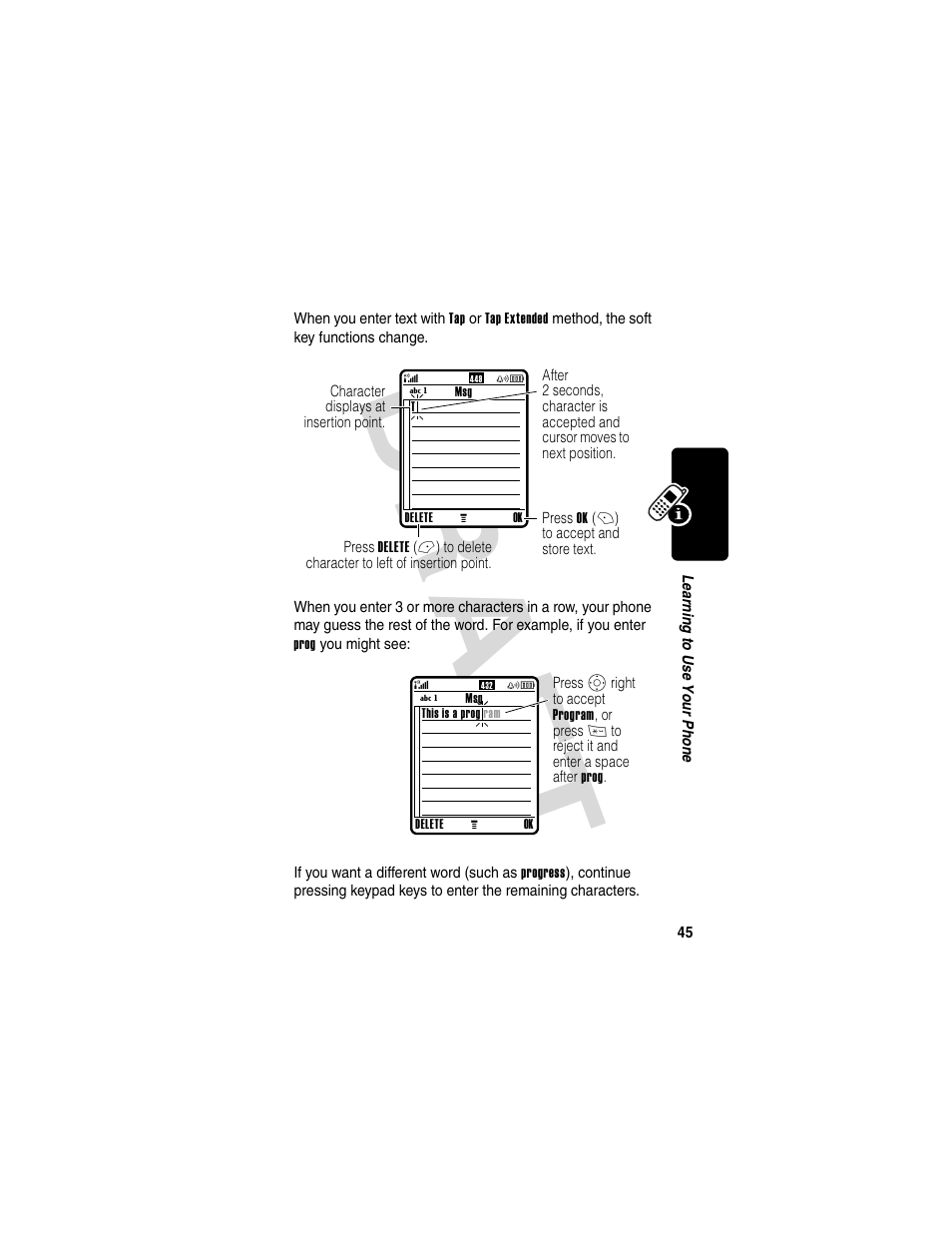Dra f t | Motorola V600 GSM R3.6 User Manual | Page 46 / 121
