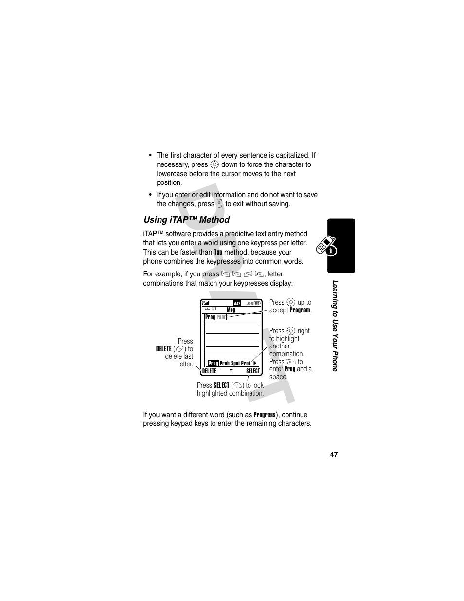 Dra f t | Motorola V600 GSM R3.6 User Manual | Page 48 / 121