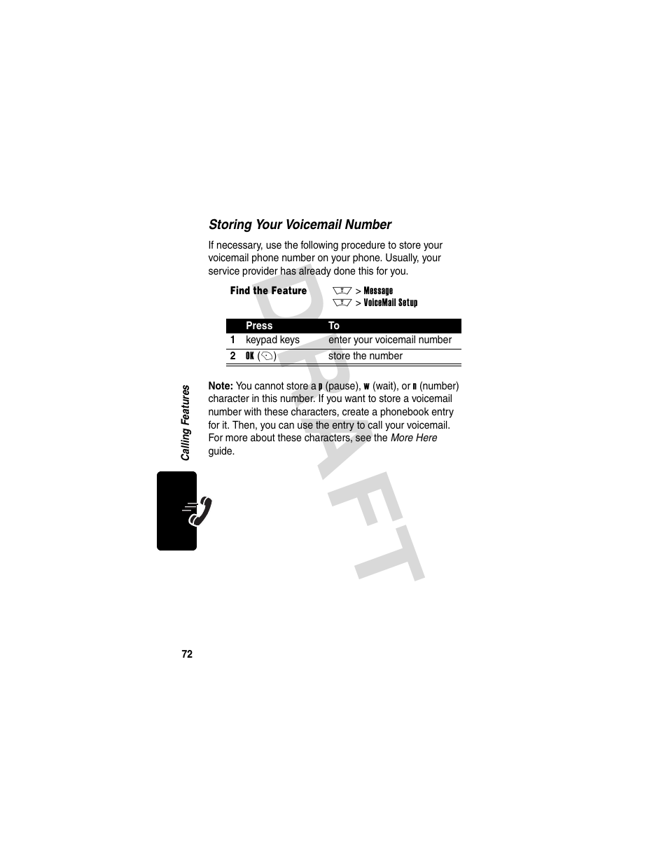 Dra f t | Motorola V600 GSM R3.6 User Manual | Page 73 / 121