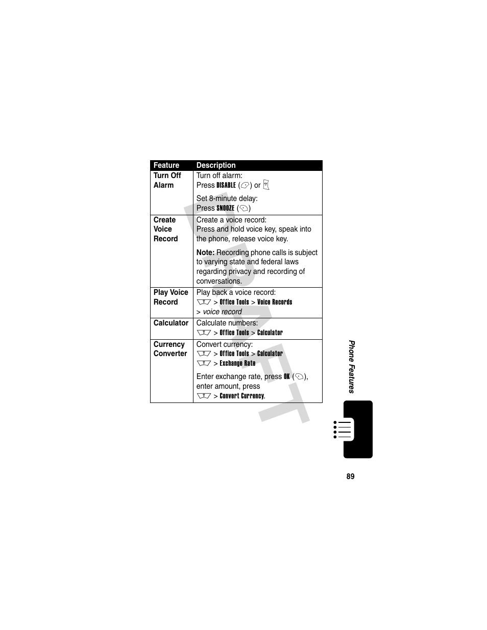 Dra f t | Motorola V600 GSM R3.6 User Manual | Page 90 / 121