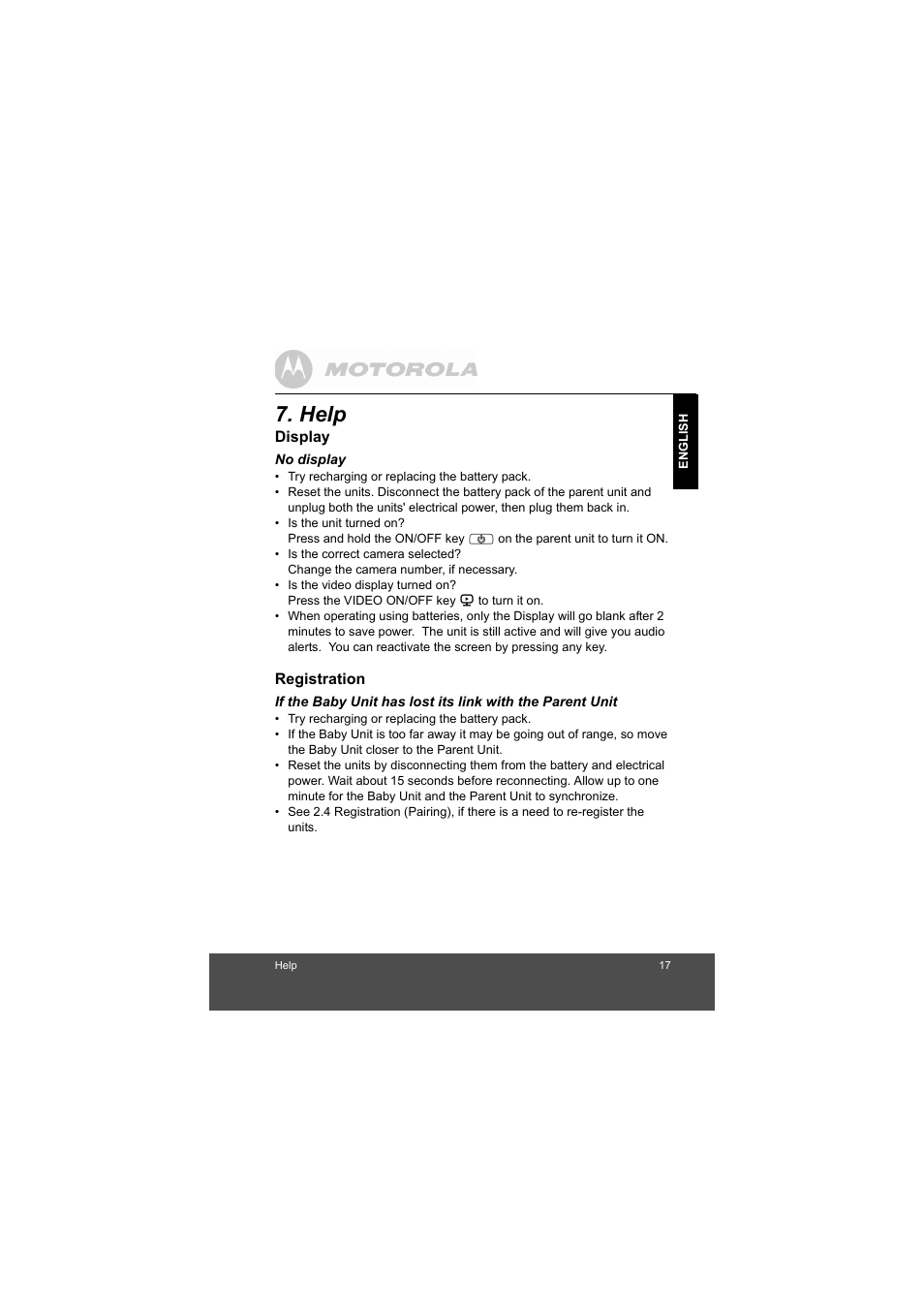 Help | Motorola MBP33 User Manual | Page 17 / 28