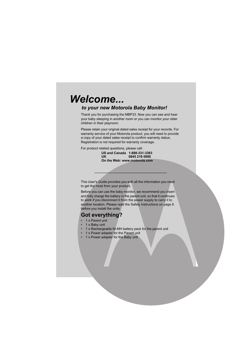 Welcome, Got everything | Motorola MBP33 User Manual | Page 2 / 28