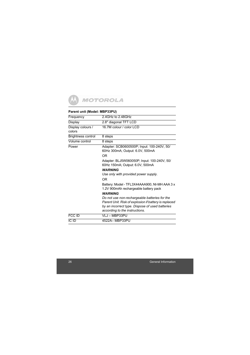 Motorola MBP33 User Manual | Page 26 / 28