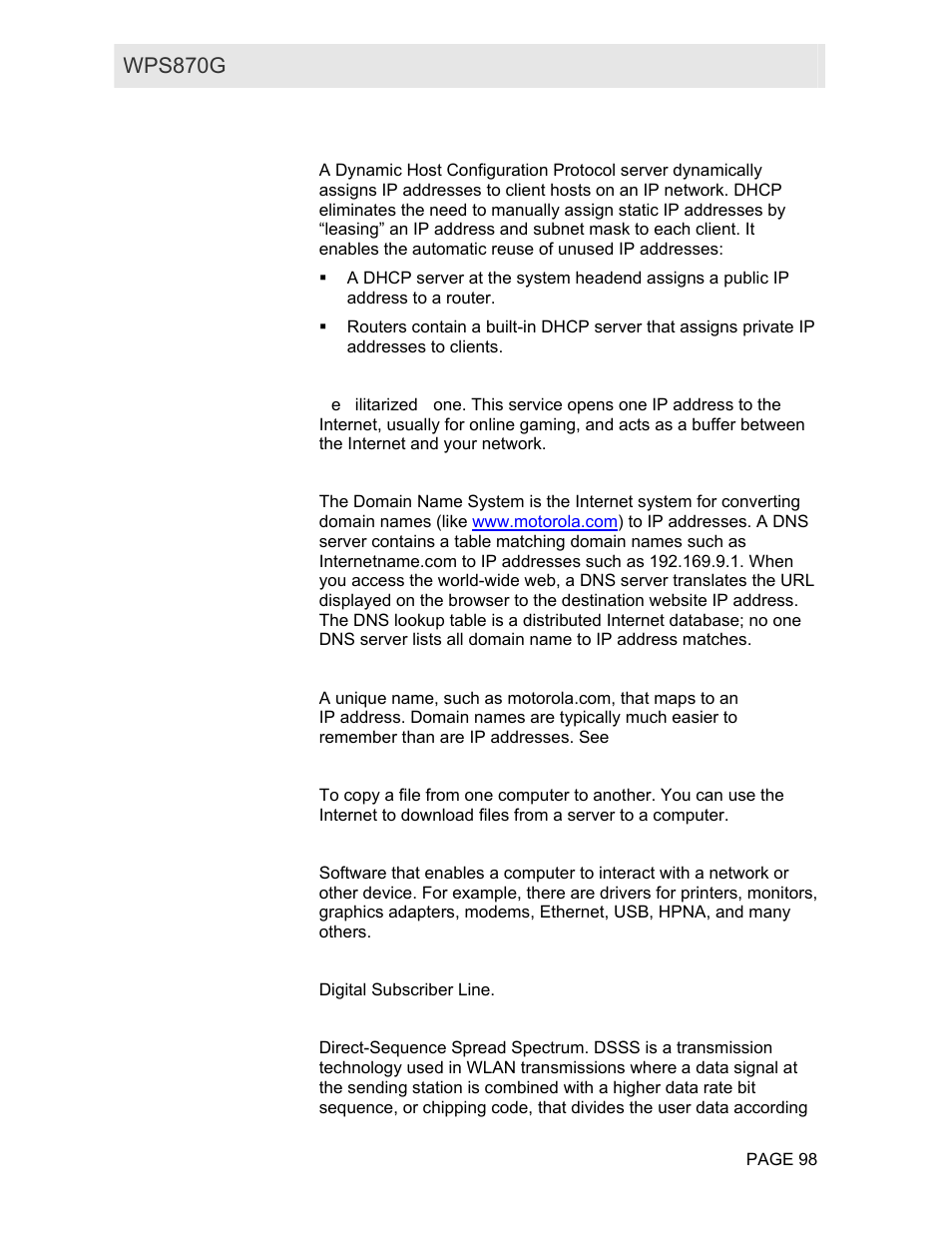 Wps870g user guide | Motorola WPS870G User Manual | Page 105 / 115