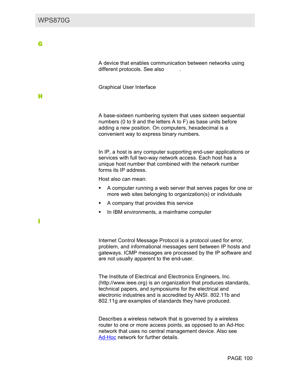 Endent basic service set). see, Infrastructure, Network | For further details | Motorola WPS870G User Manual | Page 107 / 115