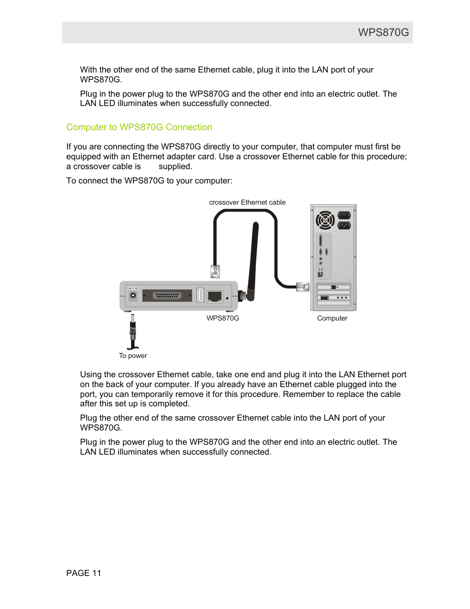 Computer to wps870g connection, User guide wps870g | Motorola WPS870G User Manual | Page 18 / 115