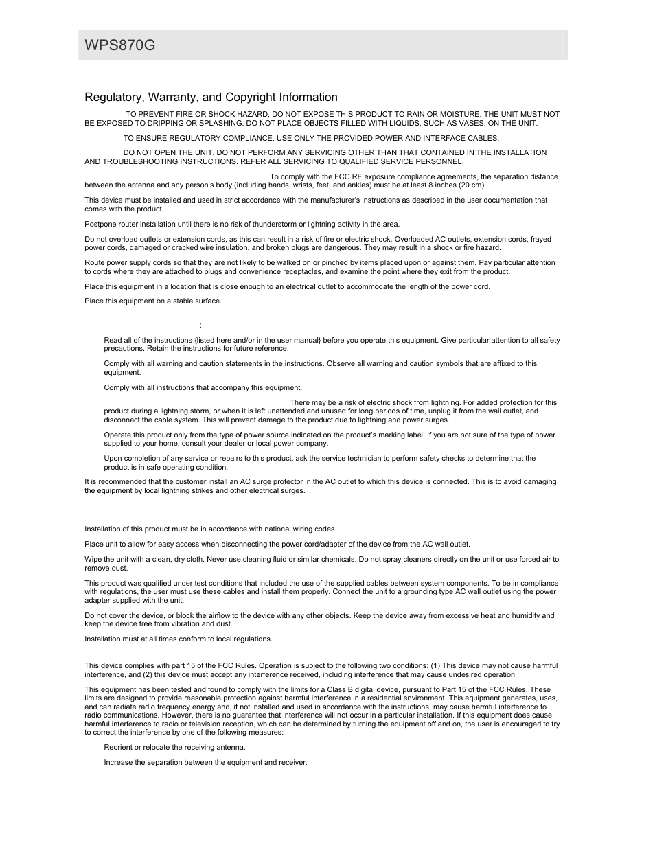 Regulatory, warranty, and copyright, Wps870g user guide, Regulatory, warranty, and copyright information | Motorola WPS870G User Manual | Page 2 / 115