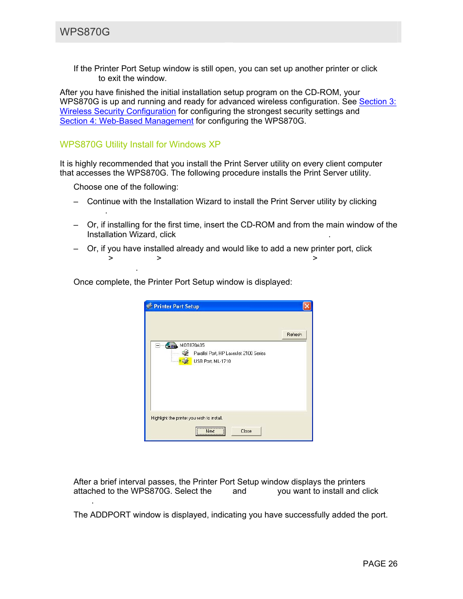 Wps870g utility install for windows xp, Wps870g user guide | Motorola WPS870G User Manual | Page 33 / 115