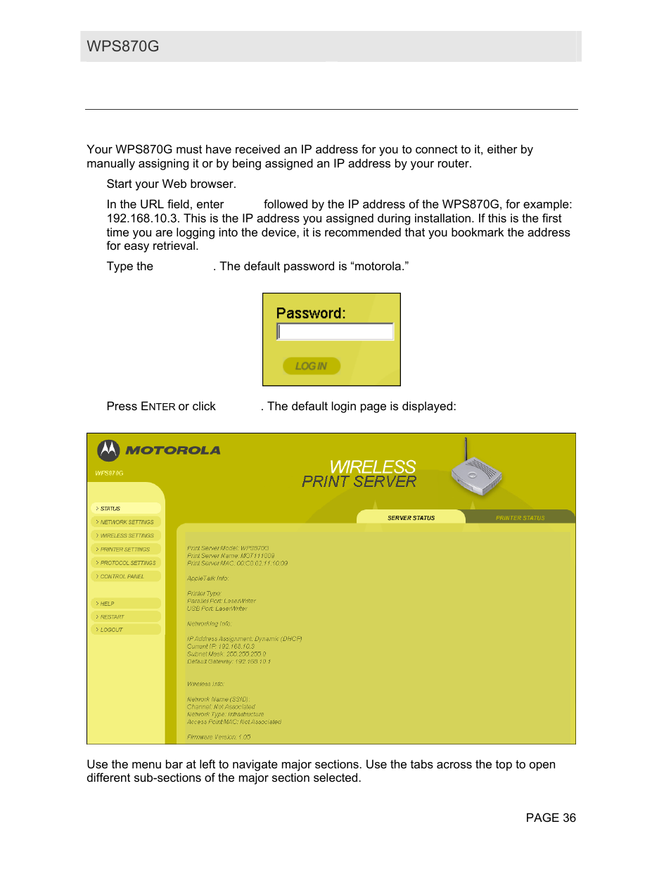 Connecting to the wps870g, Wps870g user guide | Motorola WPS870G User Manual | Page 43 / 115