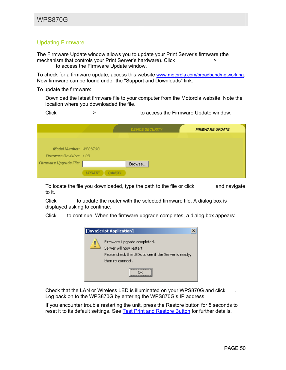 Updating firmware, Wps870g user guide | Motorola WPS870G User Manual | Page 57 / 115