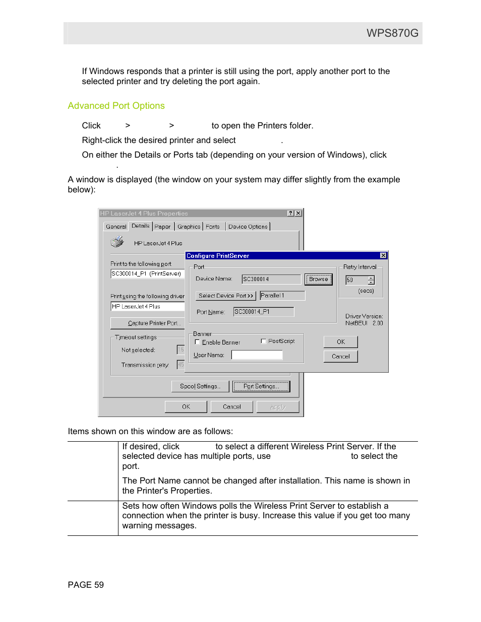 Advanced port options | Motorola WPS870G User Manual | Page 66 / 115