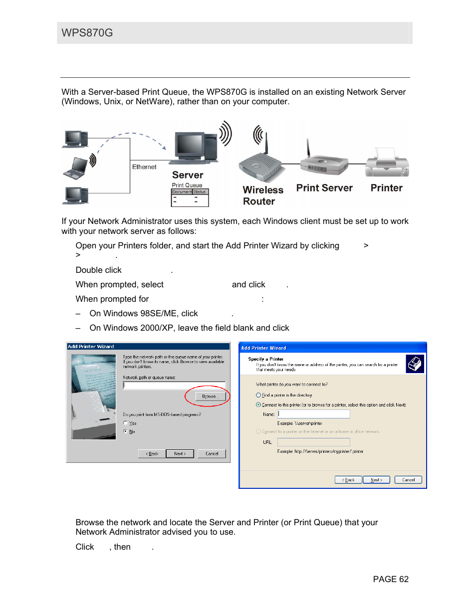 Windows with server-based print queues, However, it is not, Wps870g user guide | Motorola WPS870G User Manual | Page 69 / 115