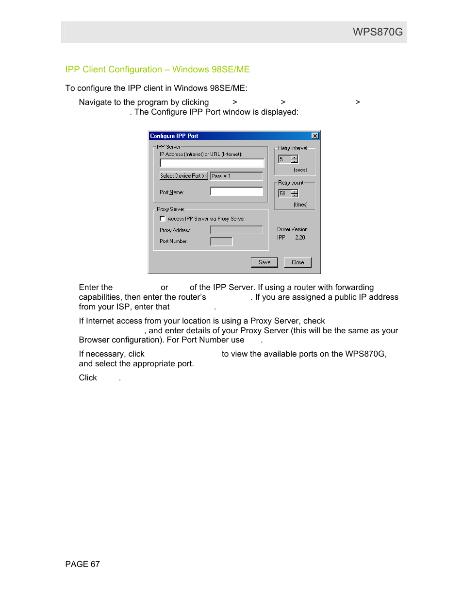 Ipp client configuration – windows 98se/me | Motorola WPS870G User Manual | Page 74 / 115