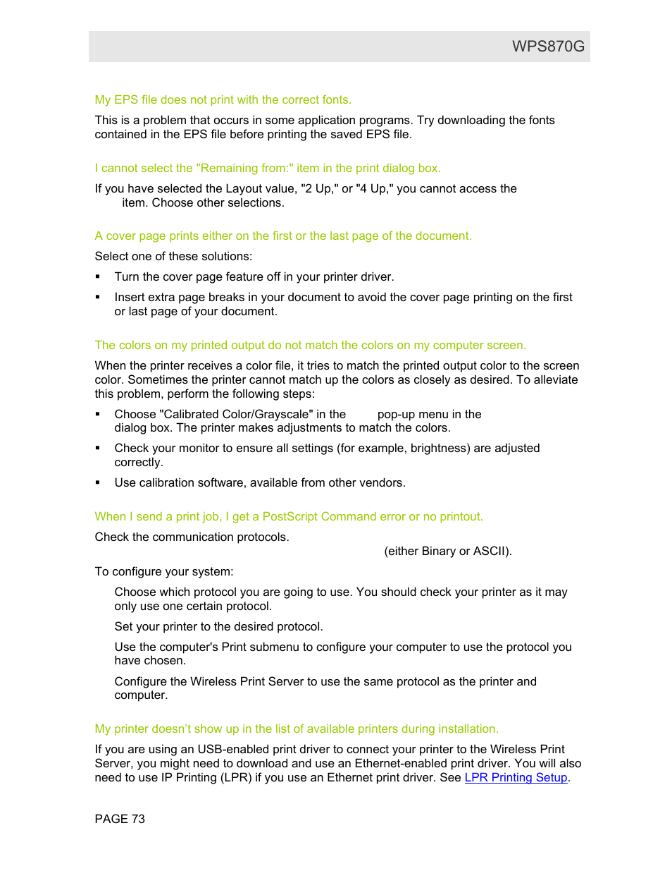 My eps file does not print with the correct fonts, User guide wps870g | Motorola WPS870G User Manual | Page 80 / 115