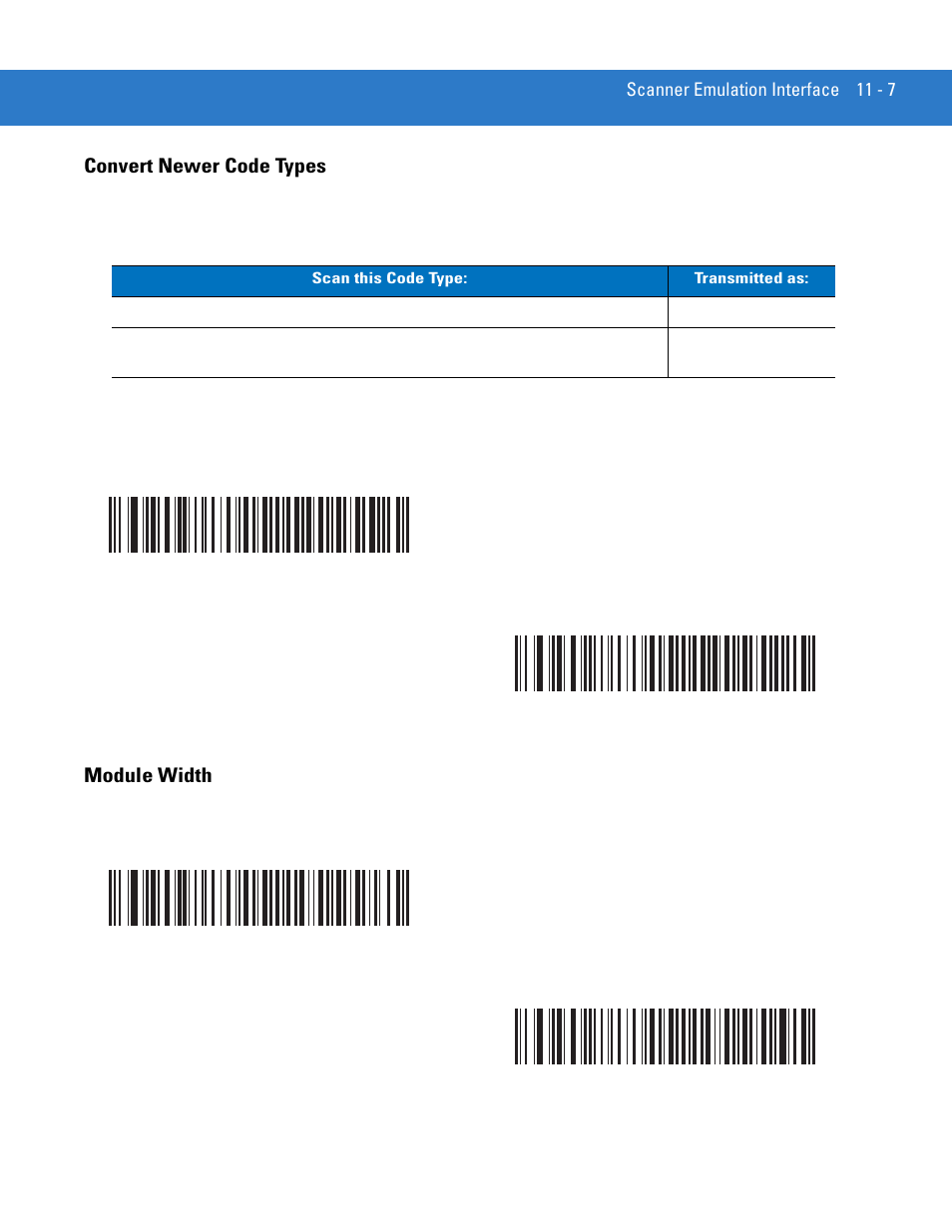 Convert newer code types, Module width, Convert newer code types -7 module width -7 | Motorola DIGITAL DS6708 User Manual | Page 169 / 458