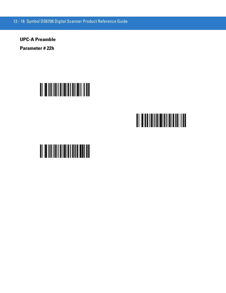 Upc-a preamble, Upc-a preamble -16, Upc-a preamble parameter # 22h | Motorola DIGITAL DS6708 User Manual | Page 192 / 458