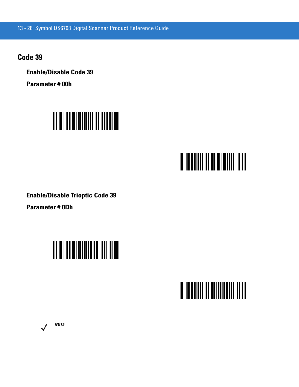 Code 39, Enable/disable code 39, Enable/disable trioptic code 39 | Code 39 -28, Enable/disable code 39 -28, Enable/disable trioptic code 39 -28 | Motorola DIGITAL DS6708 User Manual | Page 204 / 458