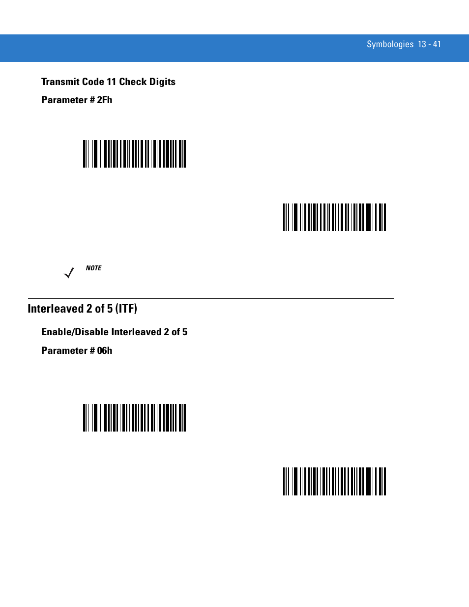 Transmit code 11 check digits, Interleaved 2 of 5 (itf), Enable/disable interleaved 2 of 5 | Transmit code 11 check digits -41, Interleaved 2 of 5 (itf) -41, Enable/disable interleaved 2 of 5 -41 | Motorola DIGITAL DS6708 User Manual | Page 217 / 458