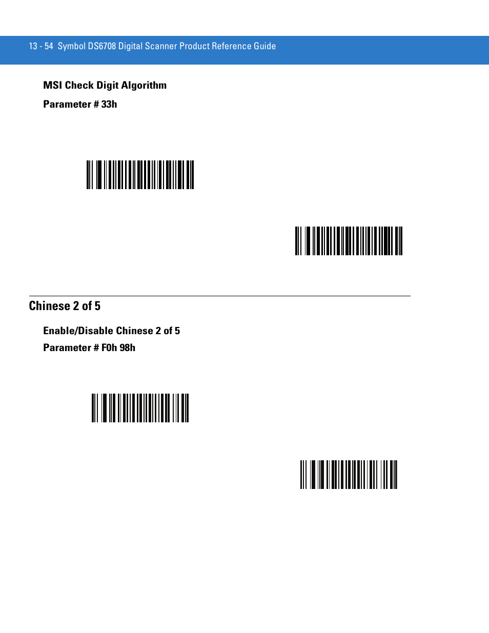 Msi check digit algorithm, Chinese 2 of 5, Enable/disable chinese 2 of 5 | Msi check digit algorithm -54, Chinese 2 of 5 -54, Enable/disable chinese 2 of 5 -54 | Motorola DIGITAL DS6708 User Manual | Page 230 / 458