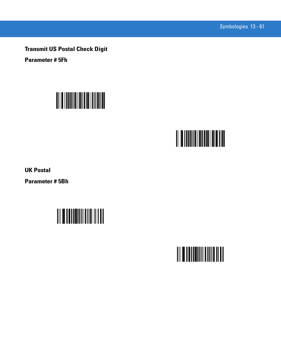 Transmit us postal check digit, Uk postal, Transmit us postal check digit -61 uk postal -61 | Motorola DIGITAL DS6708 User Manual | Page 237 / 458