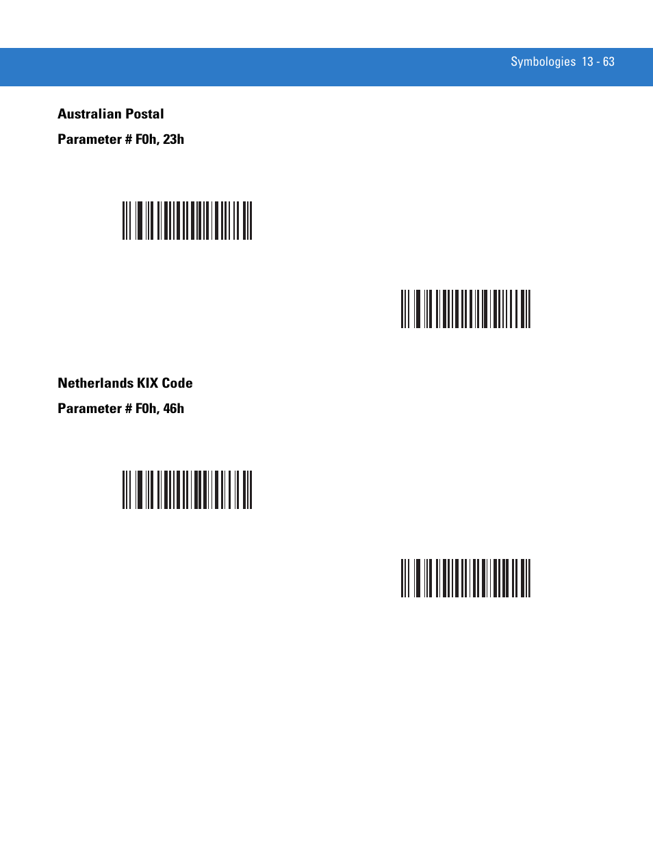 Australian postal, Netherlands kix code, Australian postal -63 netherlands kix code -63 | Motorola DIGITAL DS6708 User Manual | Page 239 / 458