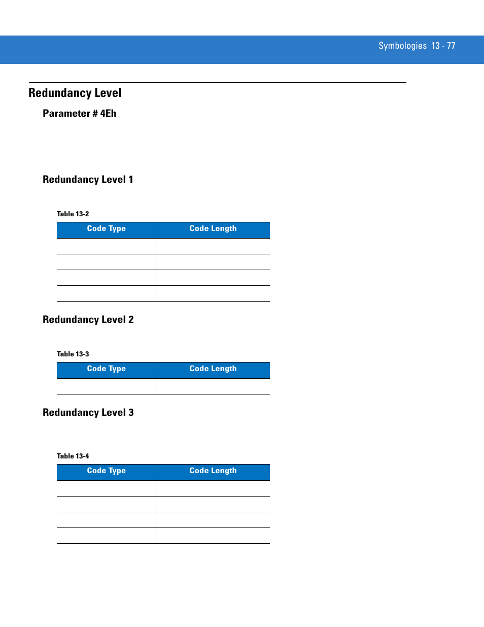 Redundancy level, Redundancy level 1, Redundancy level 2 | Redundancy level 3, Redundancy level -77, Parameter # 4eh | Motorola DIGITAL DS6708 User Manual | Page 253 / 458