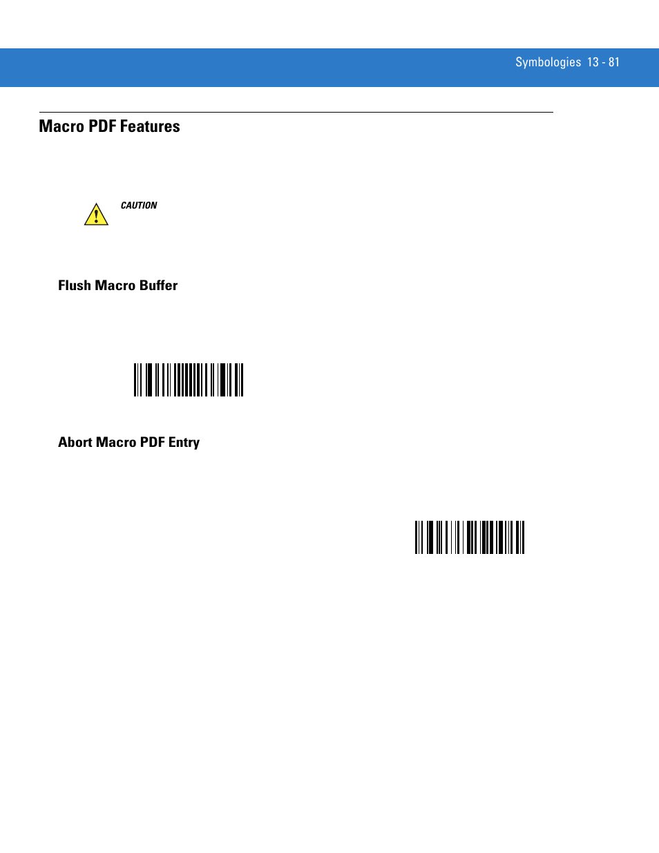 Macro pdf features, Flush macro buffer, Abort macro pdf entry | Macro pdf features -81, Flush macro buffer -81 abort macro pdf entry -81 | Motorola DIGITAL DS6708 User Manual | Page 257 / 458