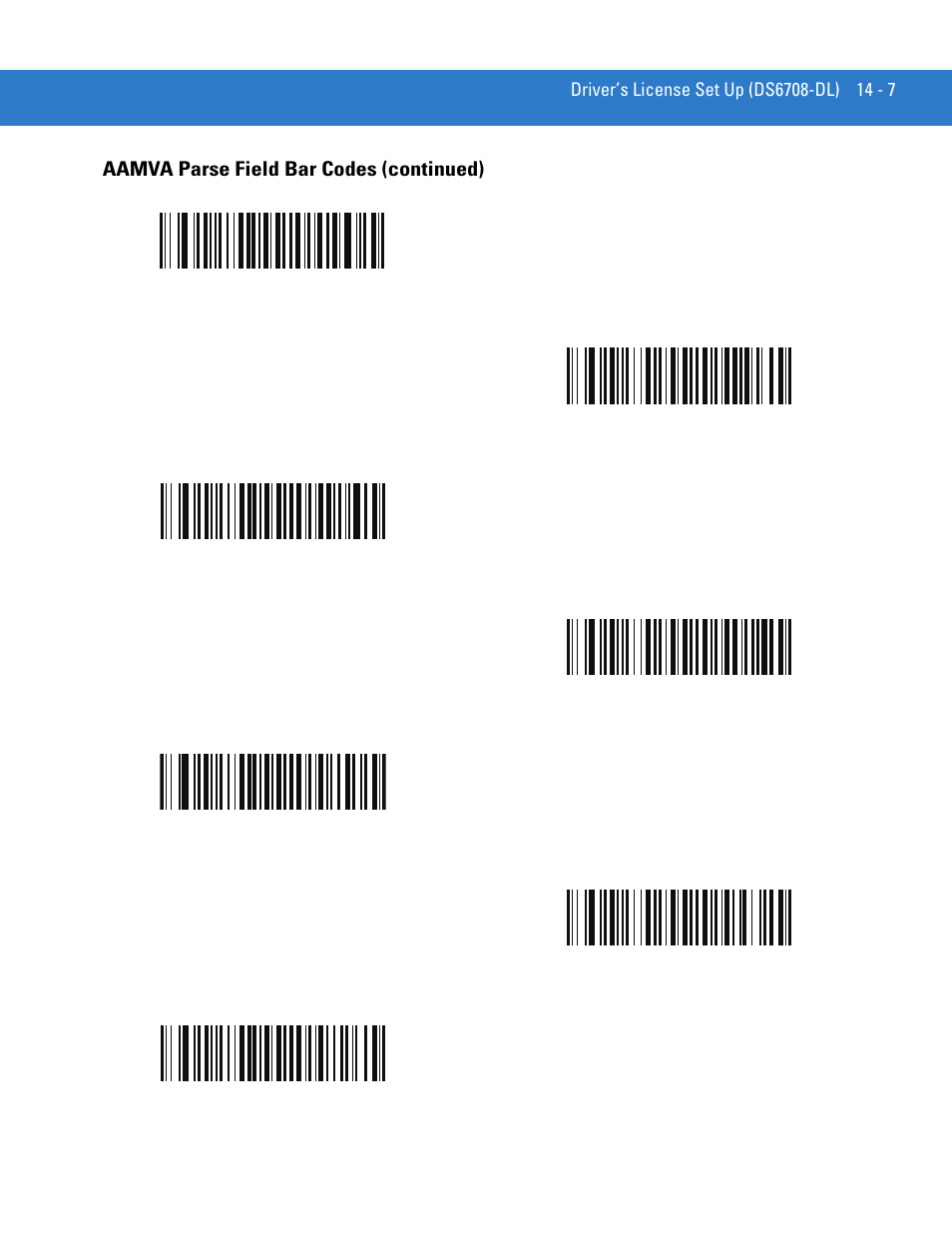 Aamva parse field bar codes (continued), Aamva parse field bar codes (continued) -7 | Motorola DIGITAL DS6708 User Manual | Page 265 / 458