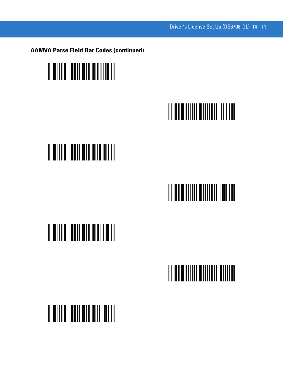 Aamva parse field bar codes (continued) | Motorola DIGITAL DS6708 User Manual | Page 269 / 458