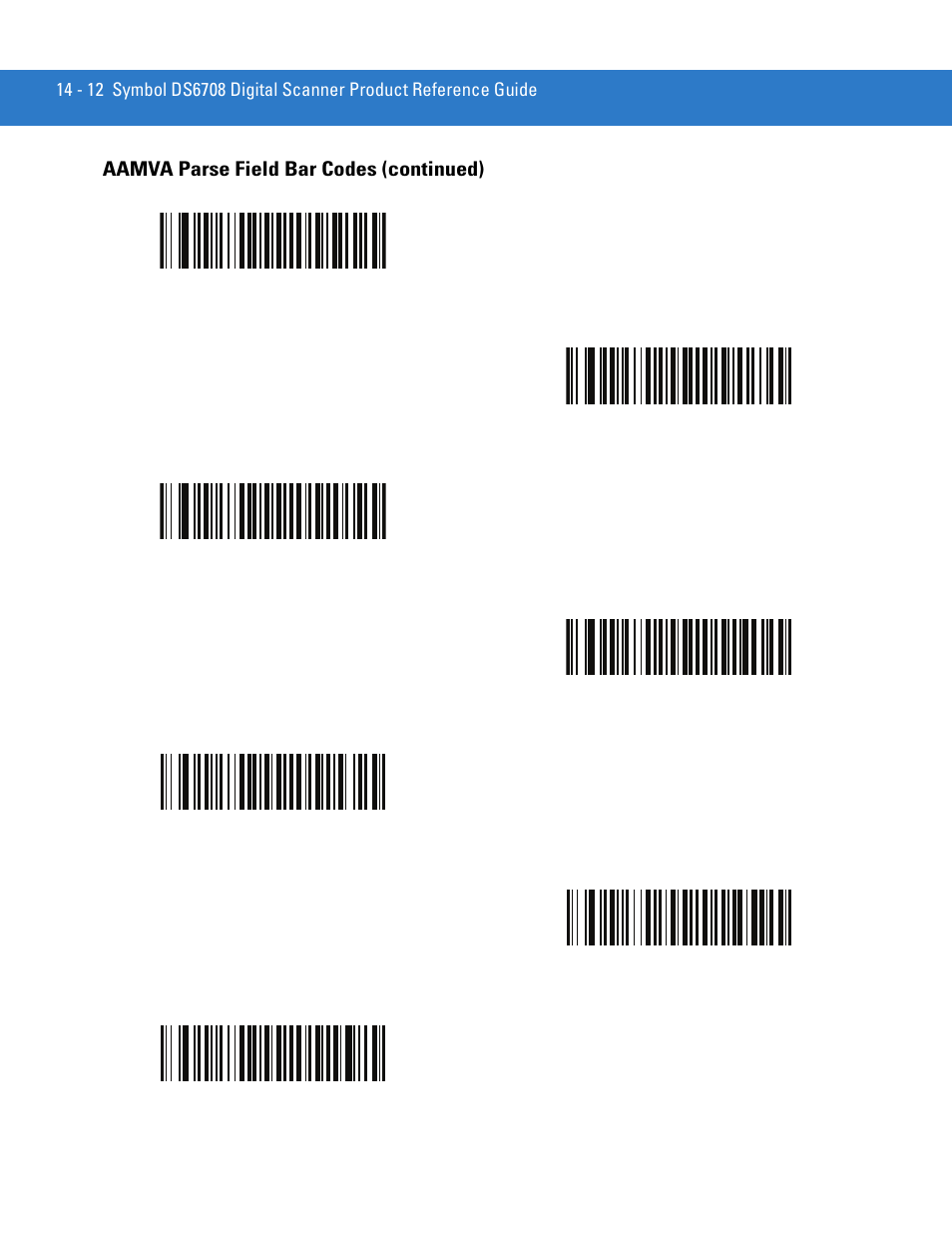 Aamva parse field bar codes (continued) | Motorola DIGITAL DS6708 User Manual | Page 270 / 458