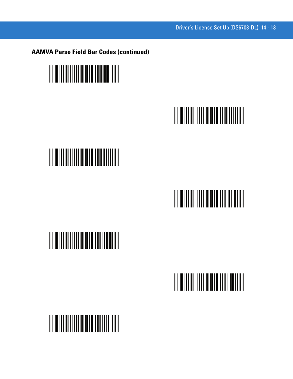 Aamva parse field bar codes (continued) | Motorola DIGITAL DS6708 User Manual | Page 271 / 458