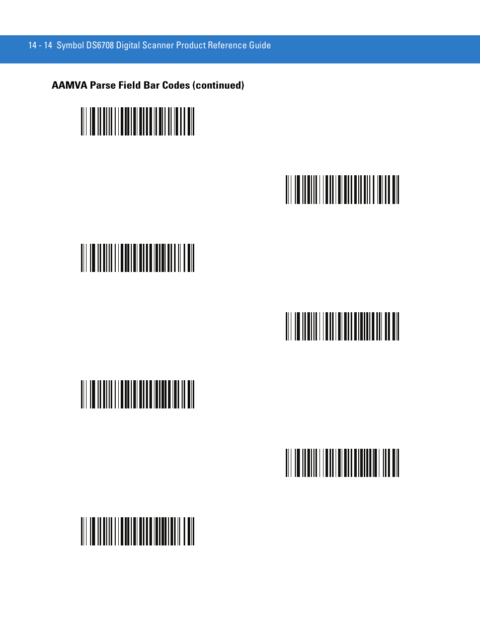 Aamva parse field bar codes (continued) | Motorola DIGITAL DS6708 User Manual | Page 272 / 458