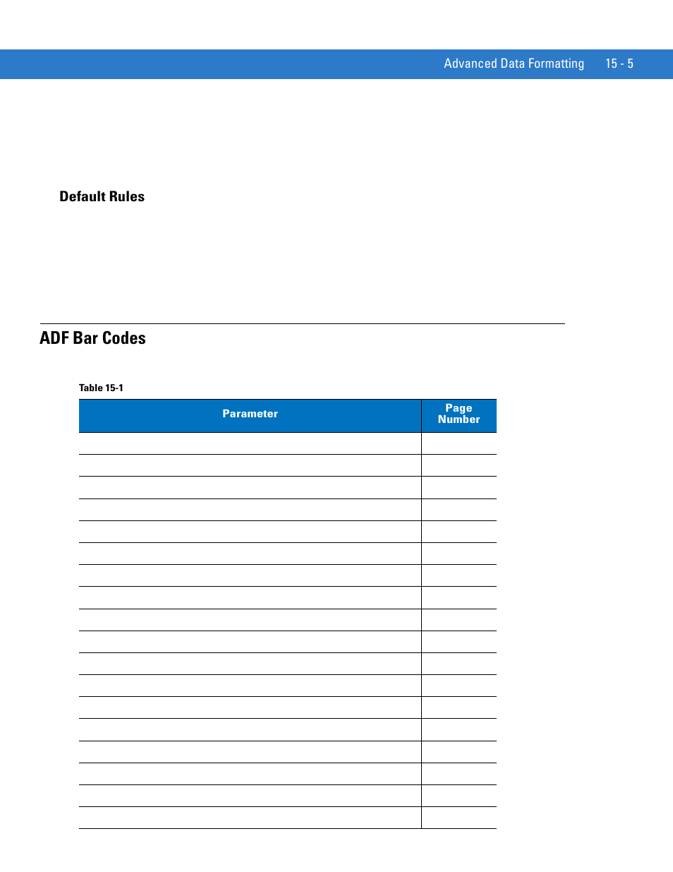 Default rules, Adf bar codes, Default rules -5 | Adf bar codes -5 | Motorola DIGITAL DS6708 User Manual | Page 303 / 458