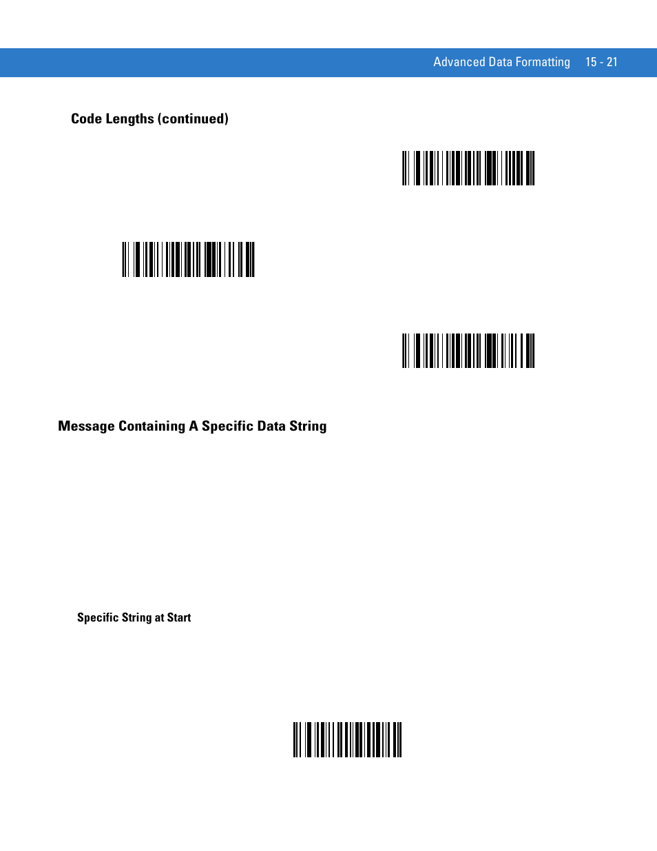 Message containing a specific data string, Message containing a specific data string -21, 28 characters | 30 characters, Specific string at start, Code lengths (continued) | Motorola DIGITAL DS6708 User Manual | Page 319 / 458