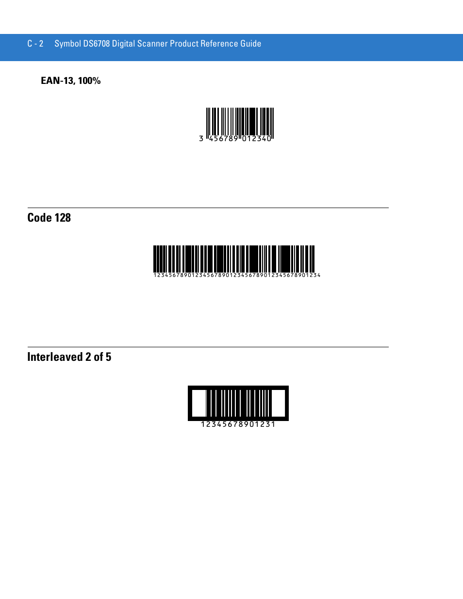 Ean-13, 100, Code 128, Interleaved 2 of 5 | Motorola DIGITAL DS6708 User Manual | Page 422 / 458