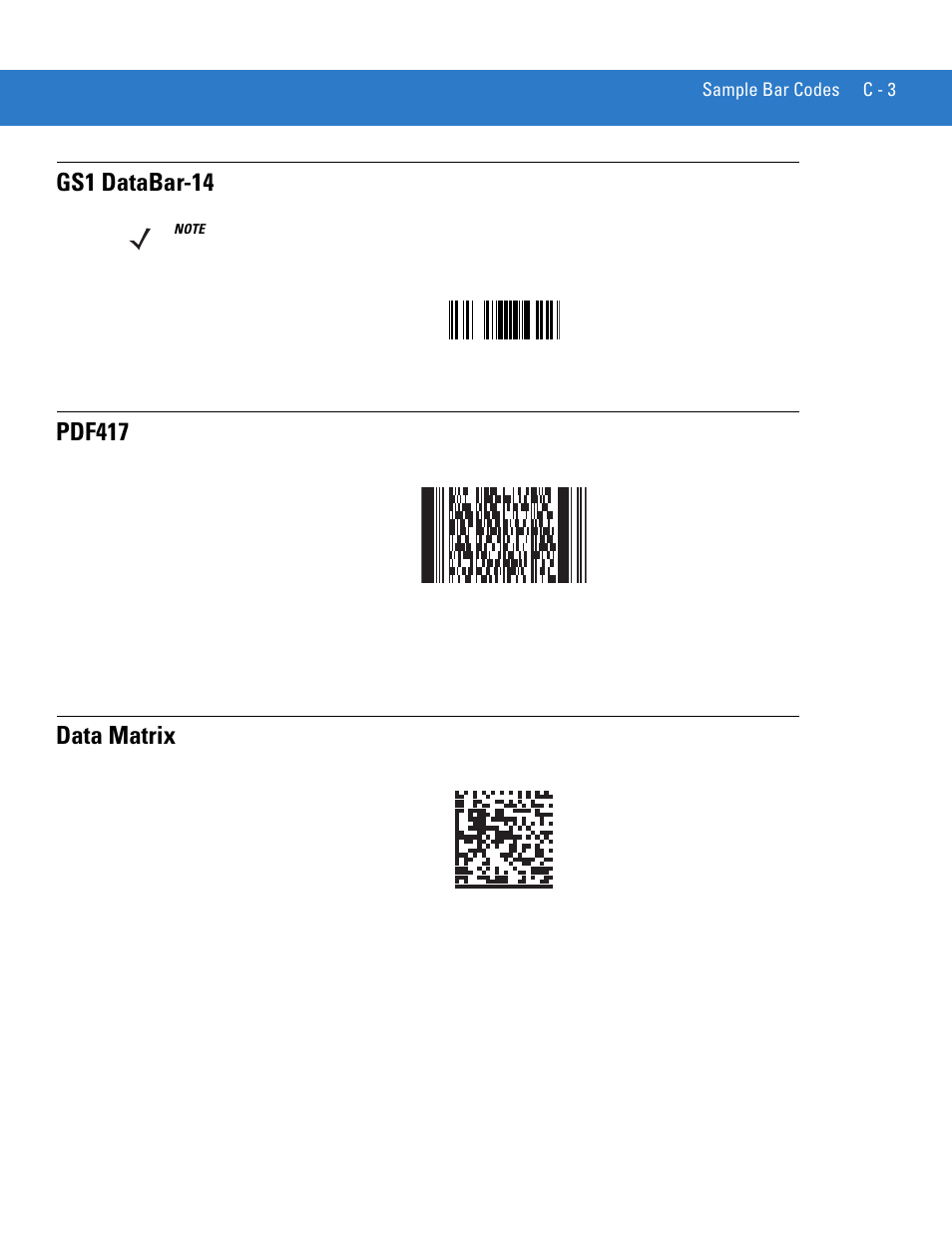 Gs1 databar-14, Pdf417, Data matrix | Pdf417 data matrix | Motorola DIGITAL DS6708 User Manual | Page 423 / 458