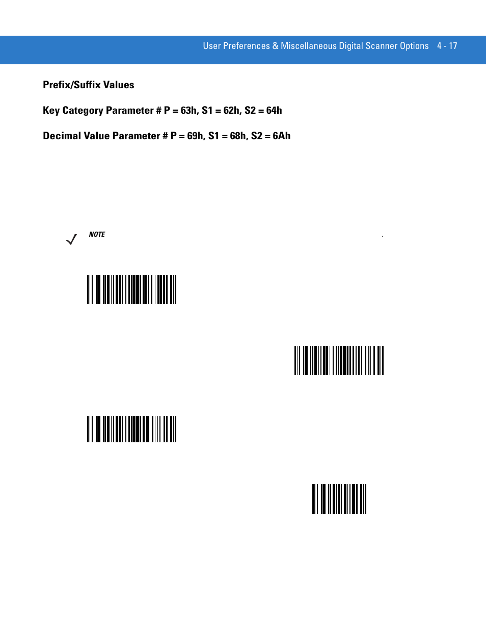 Prefix/suffix values, Prefix/suffix values -17 | Motorola DIGITAL DS6708 User Manual | Page 63 / 458