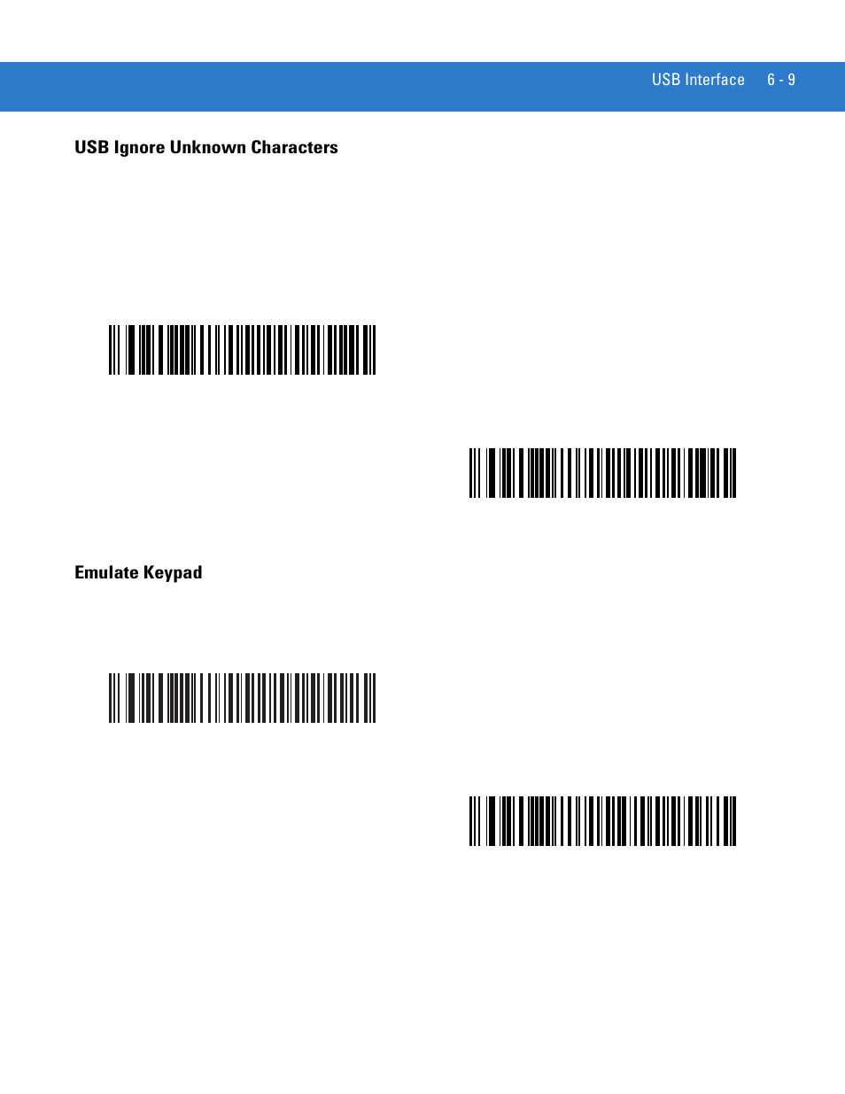 Usb ignore unknown characters, Emulate keypad, Usb ignore unknown characters -9 emulate keypad -9 | Motorola DIGITAL DS6708 User Manual | Page 83 / 458