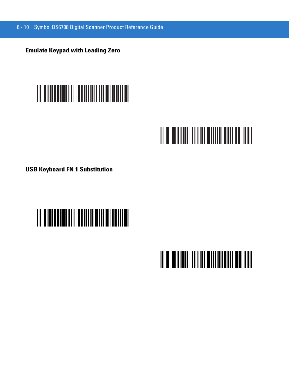 Emulate keypad with leading zero, Usb keyboard fn 1 substitution | Motorola DIGITAL DS6708 User Manual | Page 84 / 458