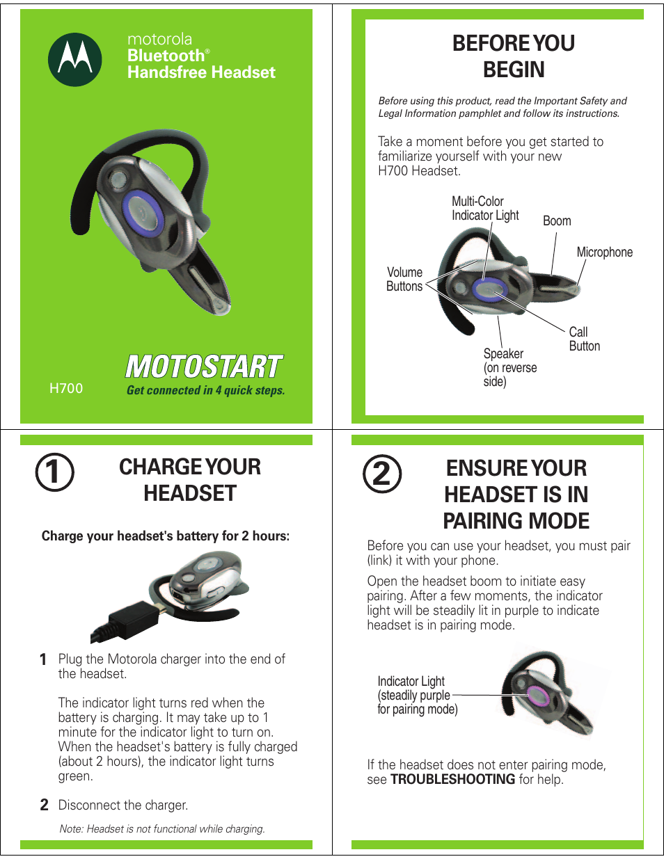 Motorola Bluetooth Handsfree Headset H700 User Manual | 5 pages