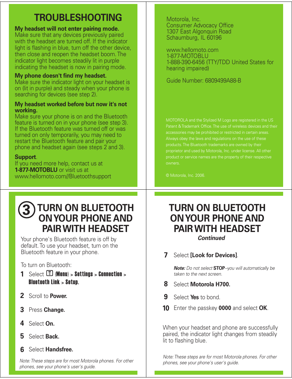 Troubleshooting | Motorola Bluetooth Handsfree Headset H700 User Manual | Page 2 / 5