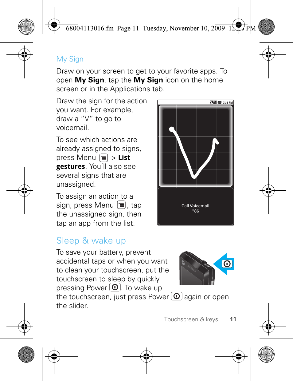 Sleep & wake up | Motorola 68004113016 User Manual | Page 13 / 68