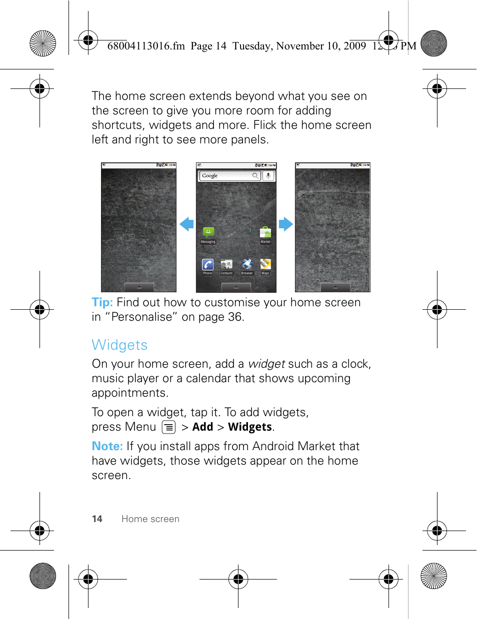 Widgets | Motorola 68004113016 User Manual | Page 16 / 68