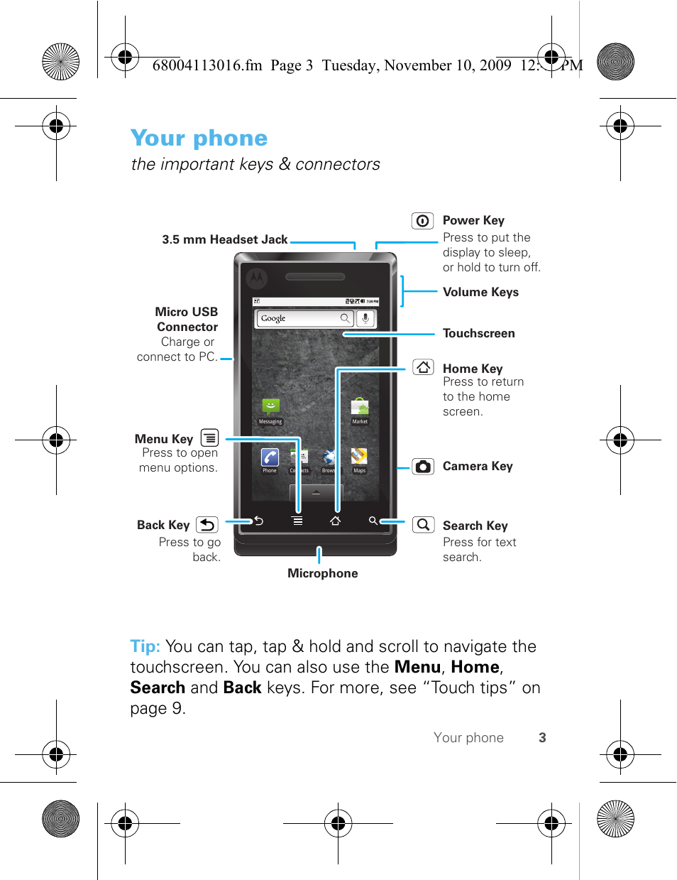 Your phone | Motorola 68004113016 User Manual | Page 5 / 68